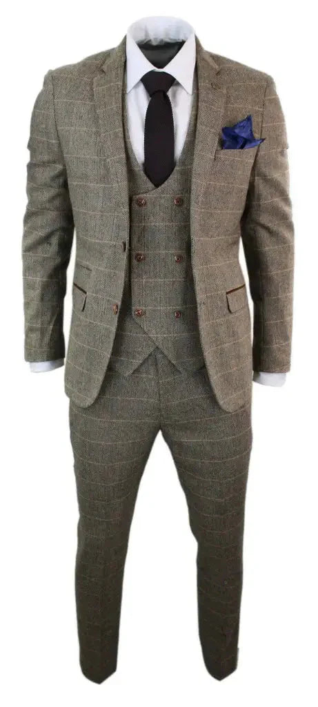 Herren Doppeltreihiges Dreiteiliges Anzugset – Klassischer Britischer Stil für Hochzeit, Business & Gala