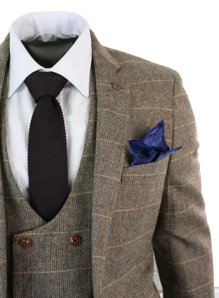 Herren Doppeltreihiges Dreiteiliges Anzugset – Klassischer Britischer Stil für Hochzeit, Business & Gala