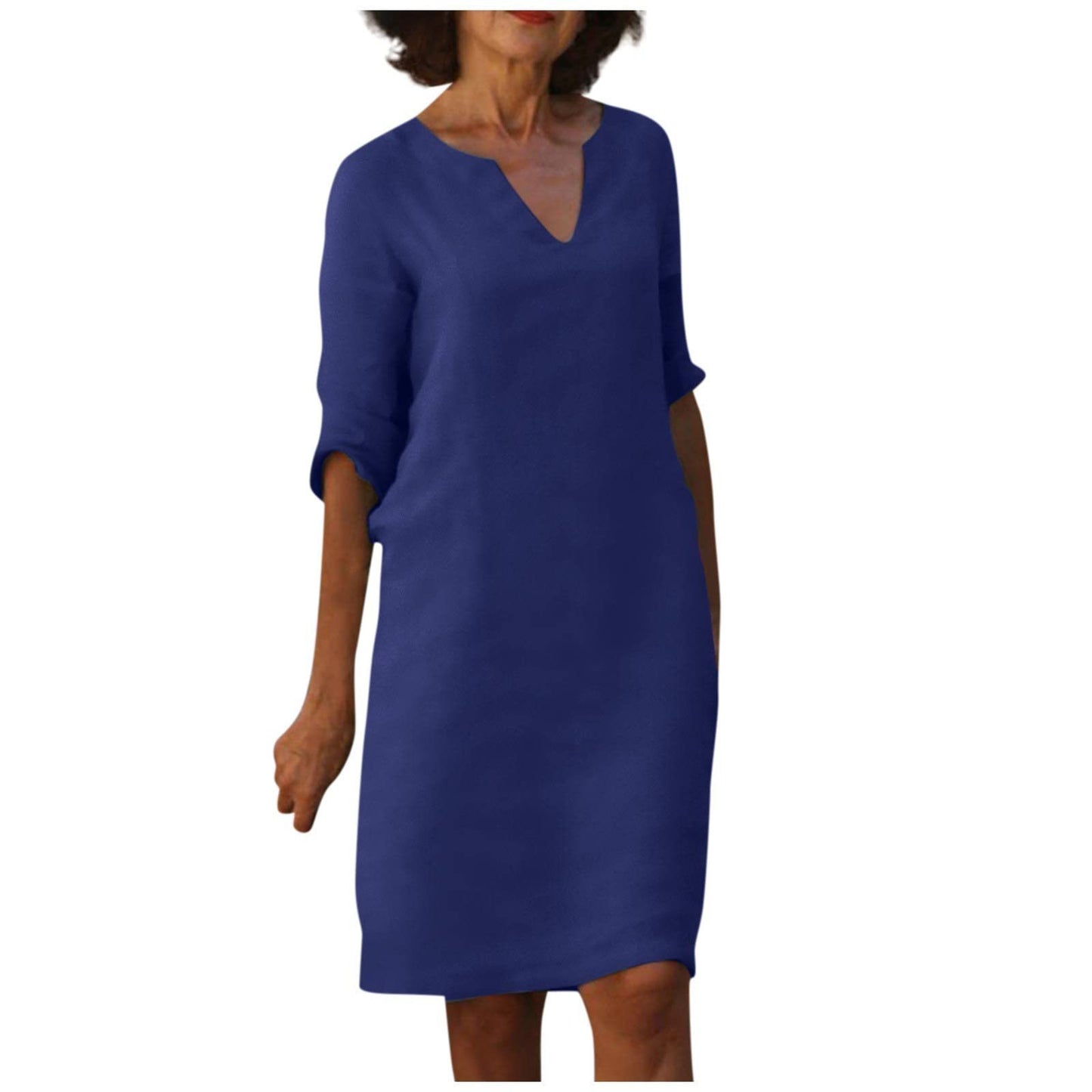 Abigail – Retro Sommerkleid aus Baumwolle und Leinen mit V-Ausschnitt