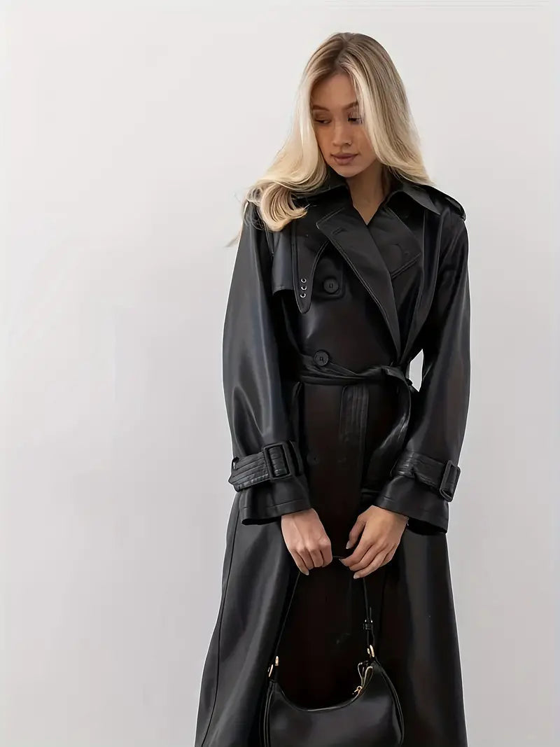 Damen Trenchcoat Lang – Modischer Mantel mit Taillengürtel und Revers, ideal für Herbst und Winter