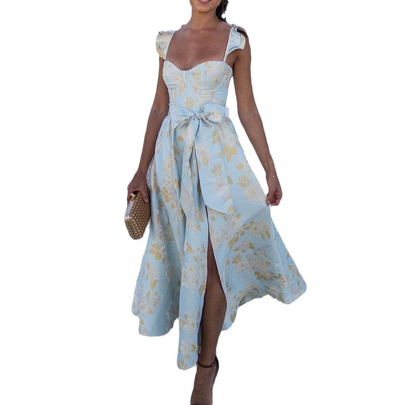 Amanda – Modisches Blumendruck Französisch Retro Taillensuspenders Kleid