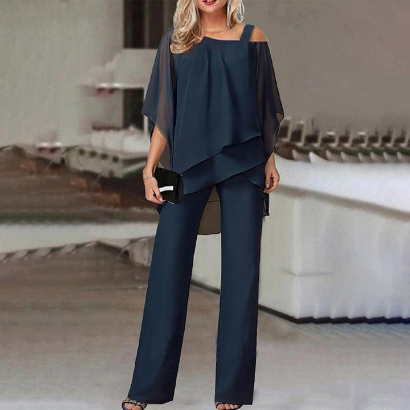 Sharon – Lässiges Set mit Batwing-Ärmeln und geraden Hosen für Damen
