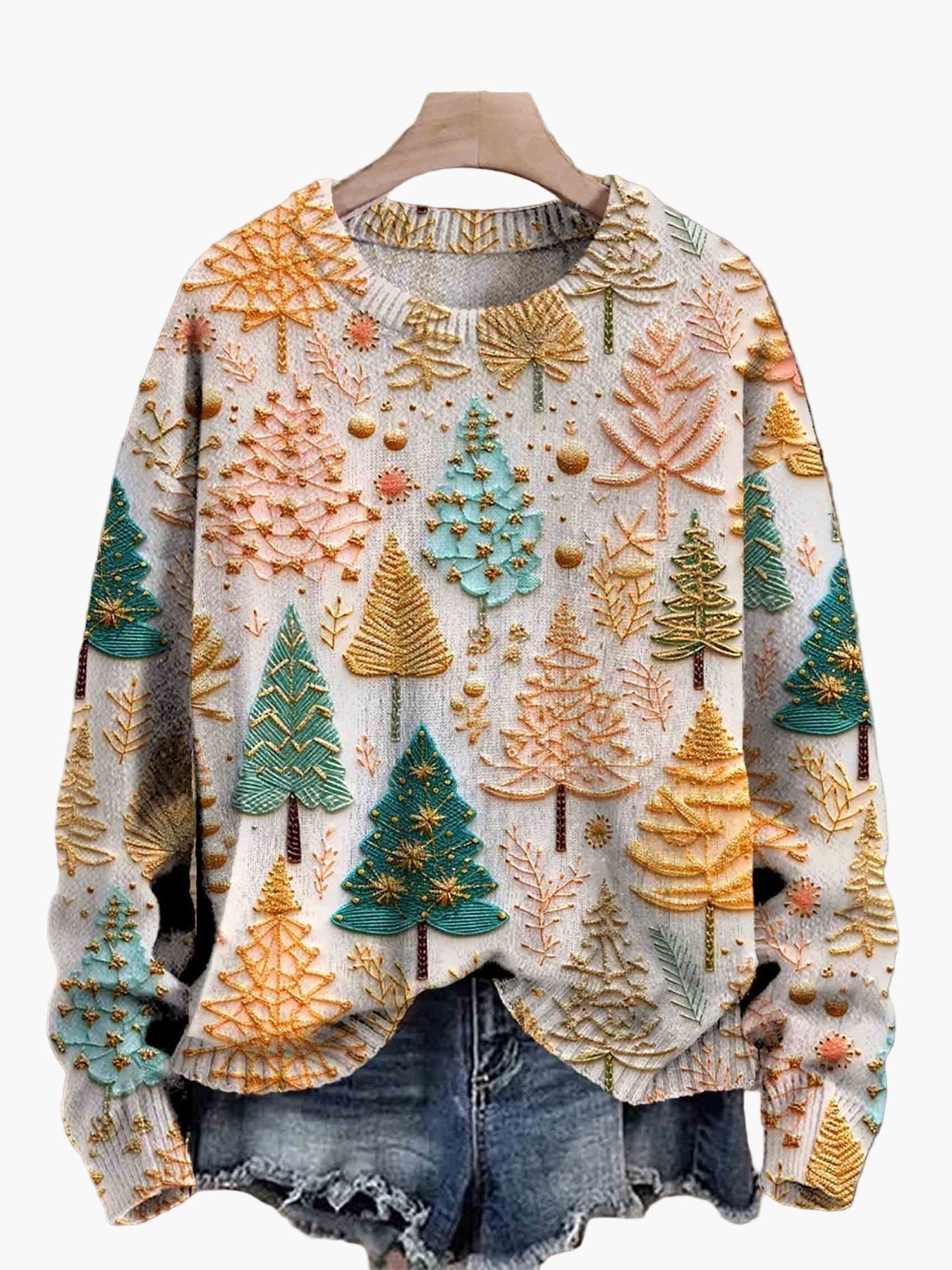 Damen Weihnachtspullover mit 3D-Tannenbaum-Muster – Festlicher Strickpulli für Winter & Feiertage