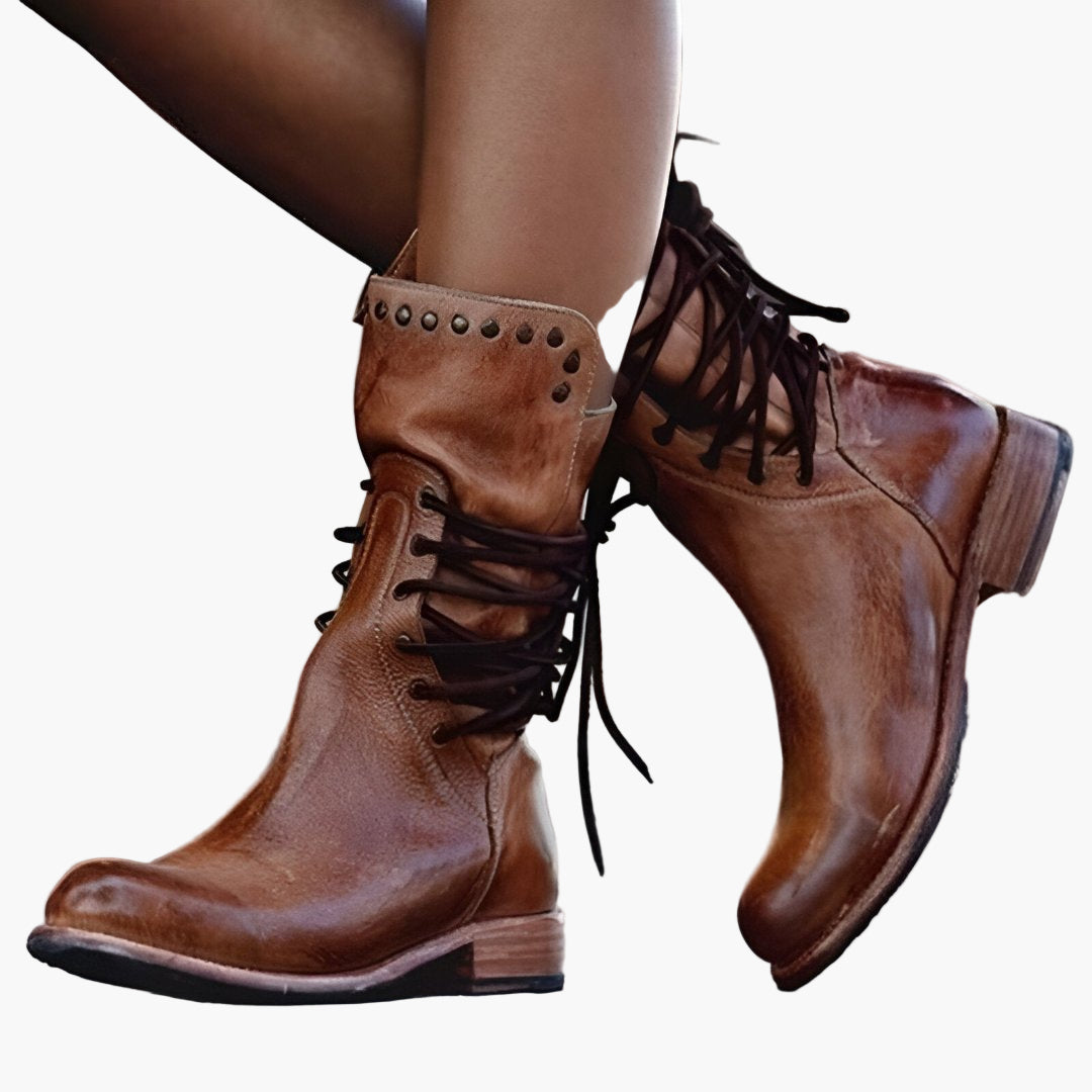 Damen Vintage Leder Stiefeletten mit Schnürung – Robuste Mode für Alltag & Abenteuer