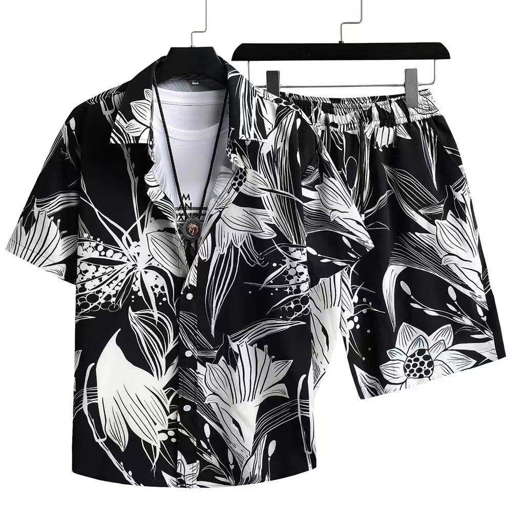 Herren Sommer Set – Modernes Kurzarm-Hemd mit Print & Shorts, Freizeit Outfit, Lässig