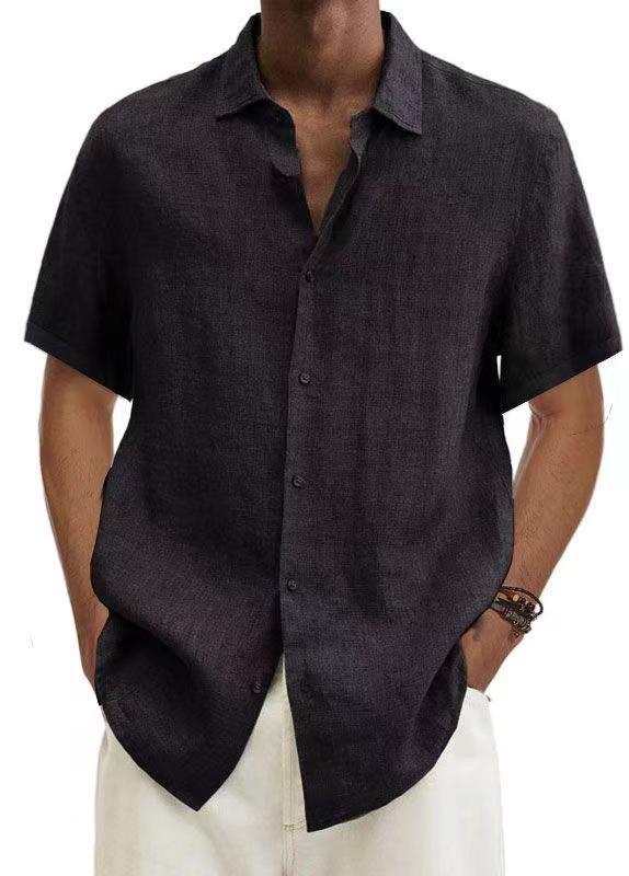 Herren Sommer Leinenhemd Kurzarm – Lässiges Freizeit Hemd im japanischen Stil