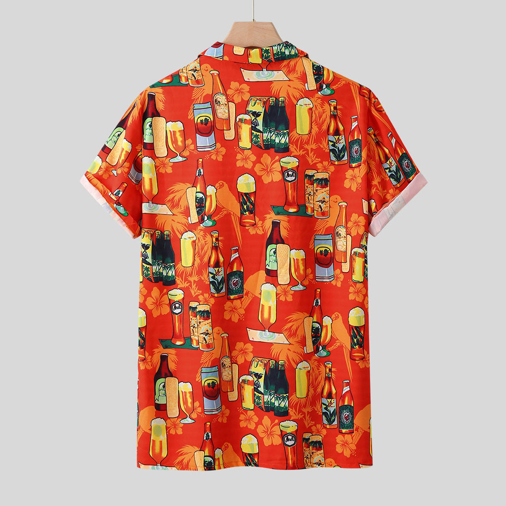 Herren Hawaiihemd mit Cocktail- und Bierflaschen-Print – Oktoberfest Sommer Freizeit Partyhemd