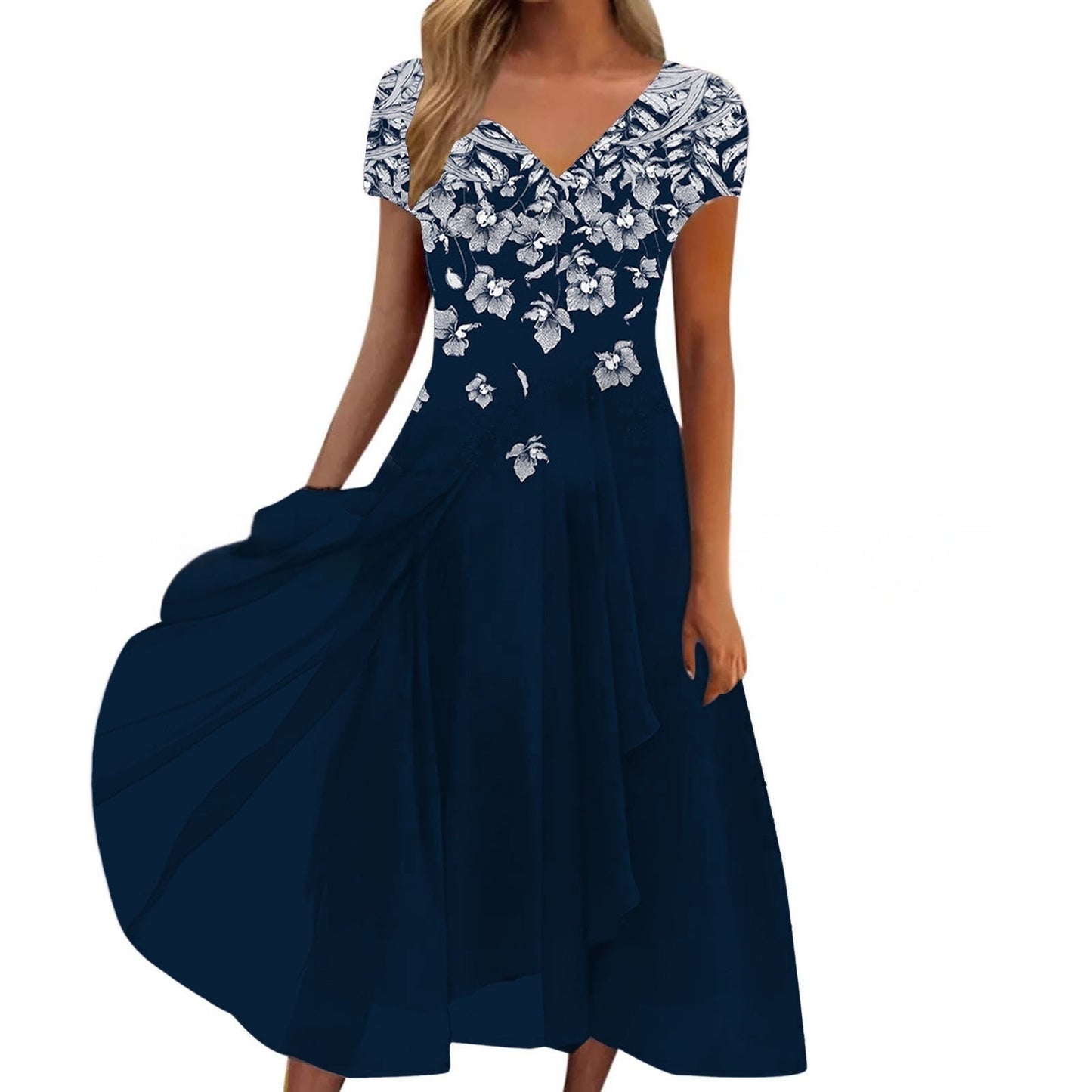 Damen Elegantes Chiffonkleid mit Blumenmuster und V-Ausschnitt – Festliche A-Linien Sommermode