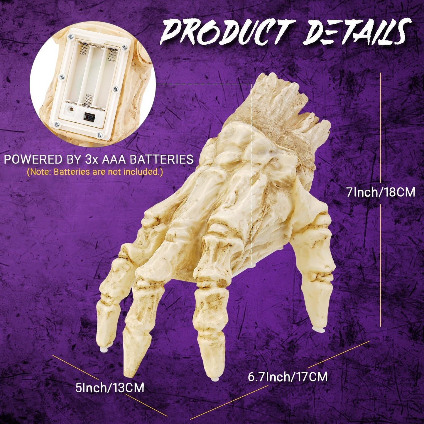 Halloween Deko Elektrische Leuchtende Zombiehand – Gruselige Bewegliche Hand für Party & Spukhaus