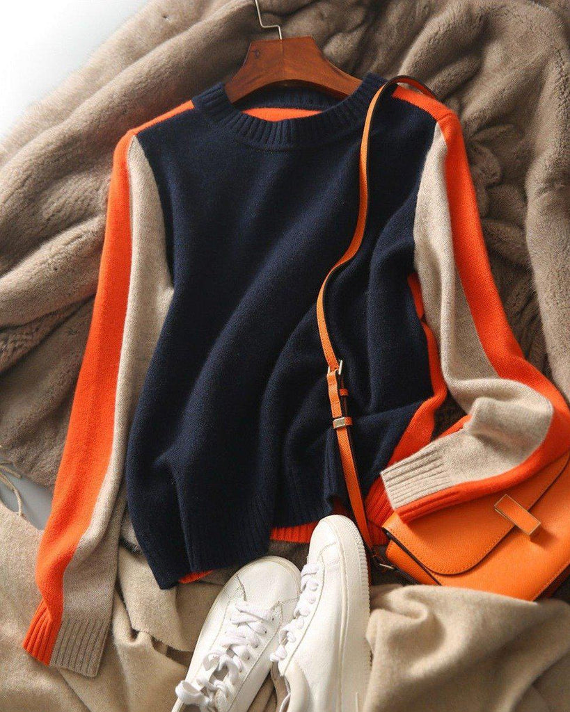 Damen Pullover Modern Colorblock Urban Style Freizeit & Büro