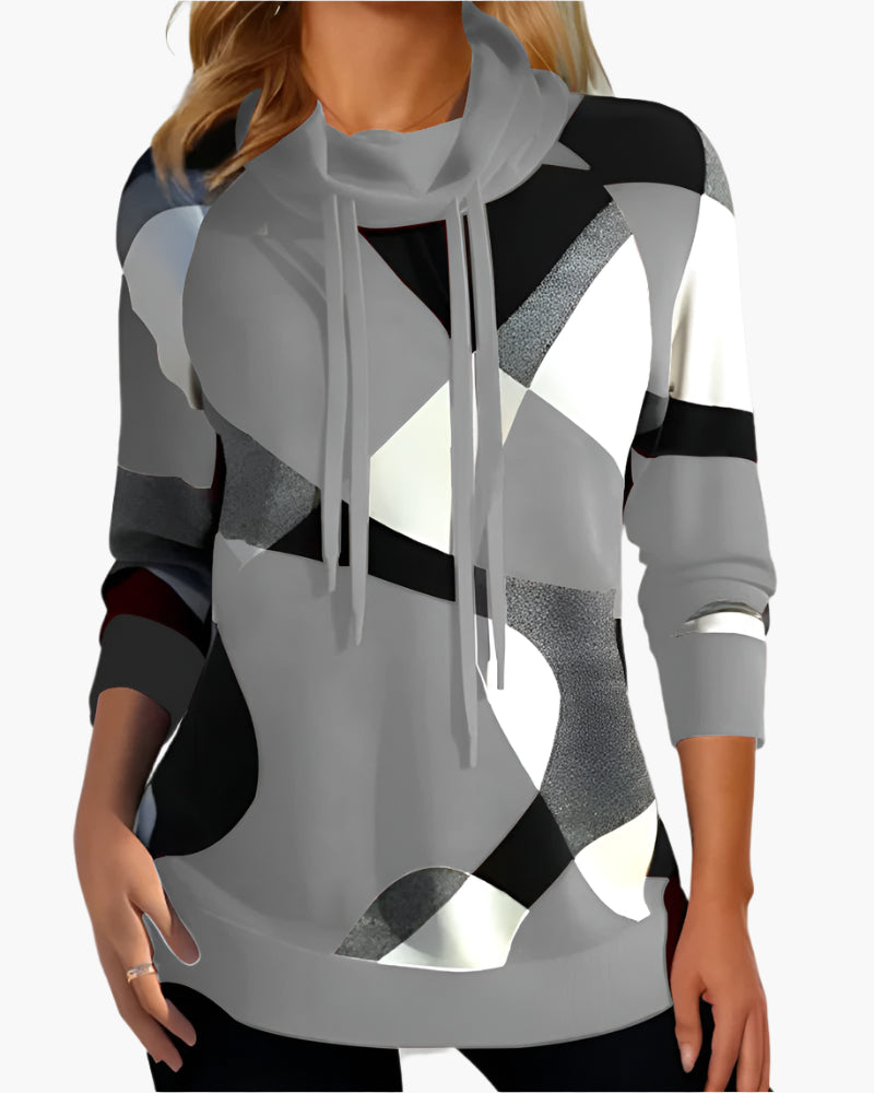 Damen Farbblock Pullover – Modischer Freizeit-Hoodie mit Kordelzug, ideal für Alltag & Freizeit