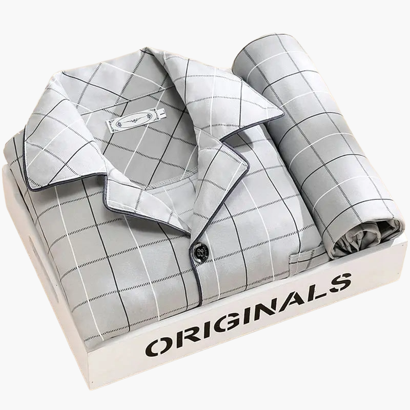 Herren Pyjama Set mit Feder-Print – Stilvolles Schlafanzug-Set für das ganze Jahr