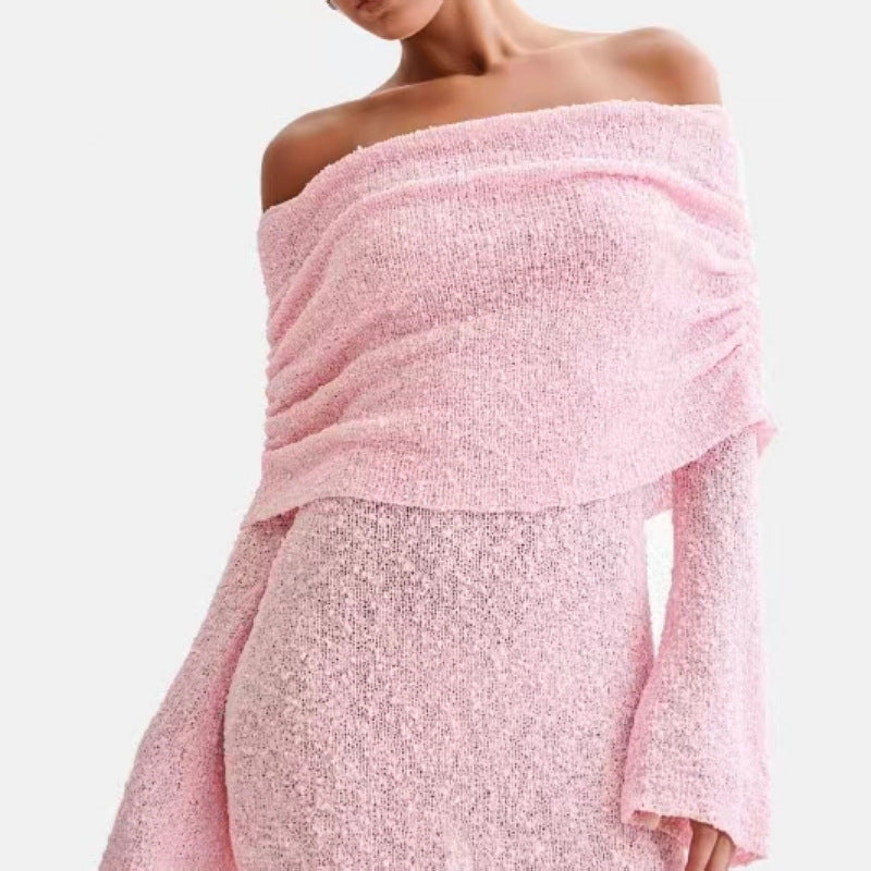 Imogen – Langärmliges Off-Shoulder Kleid mit kurzem Rock