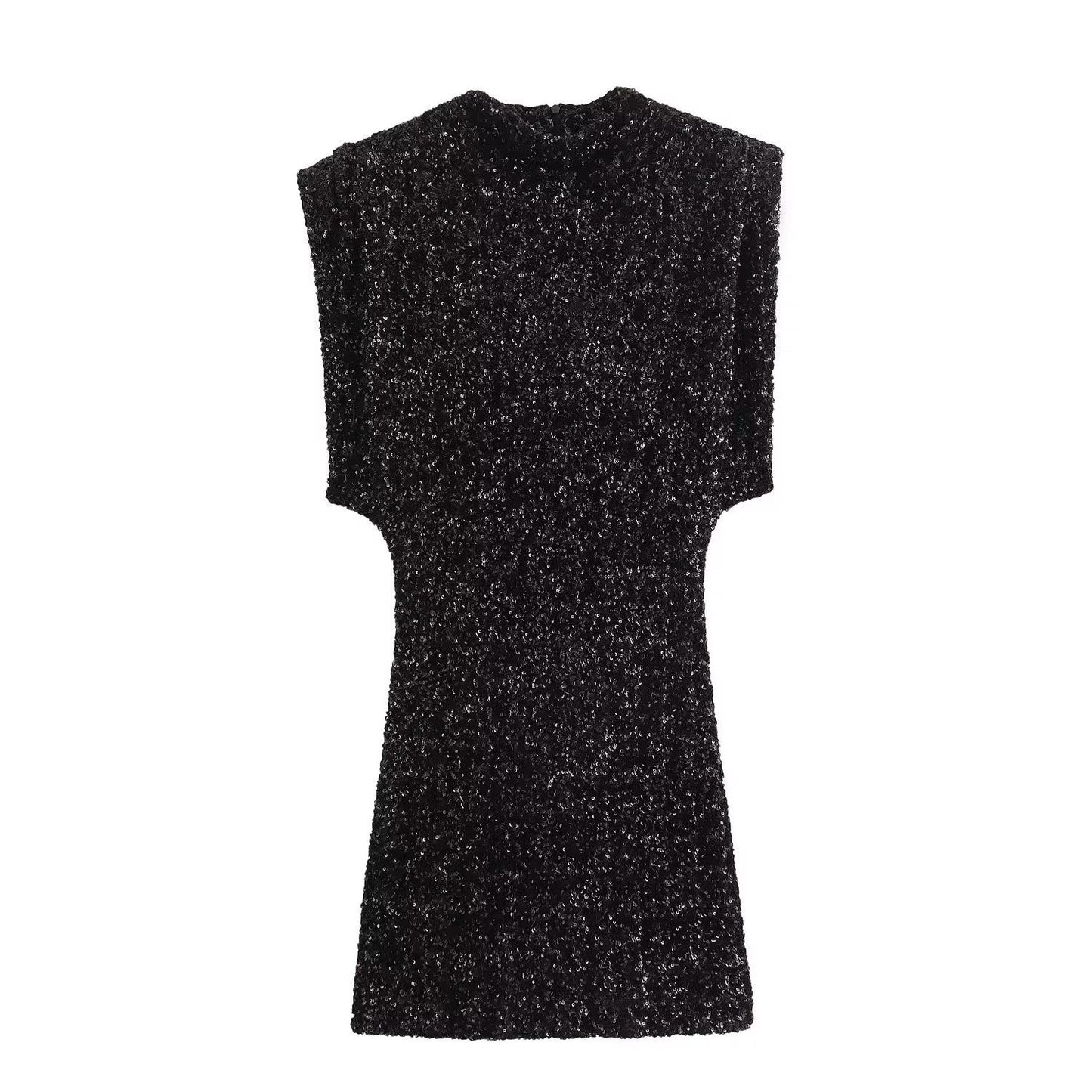 Shirley – Ärmelloses Minikleid mit gepolsterten Schulterträgern und Perlenverzierung