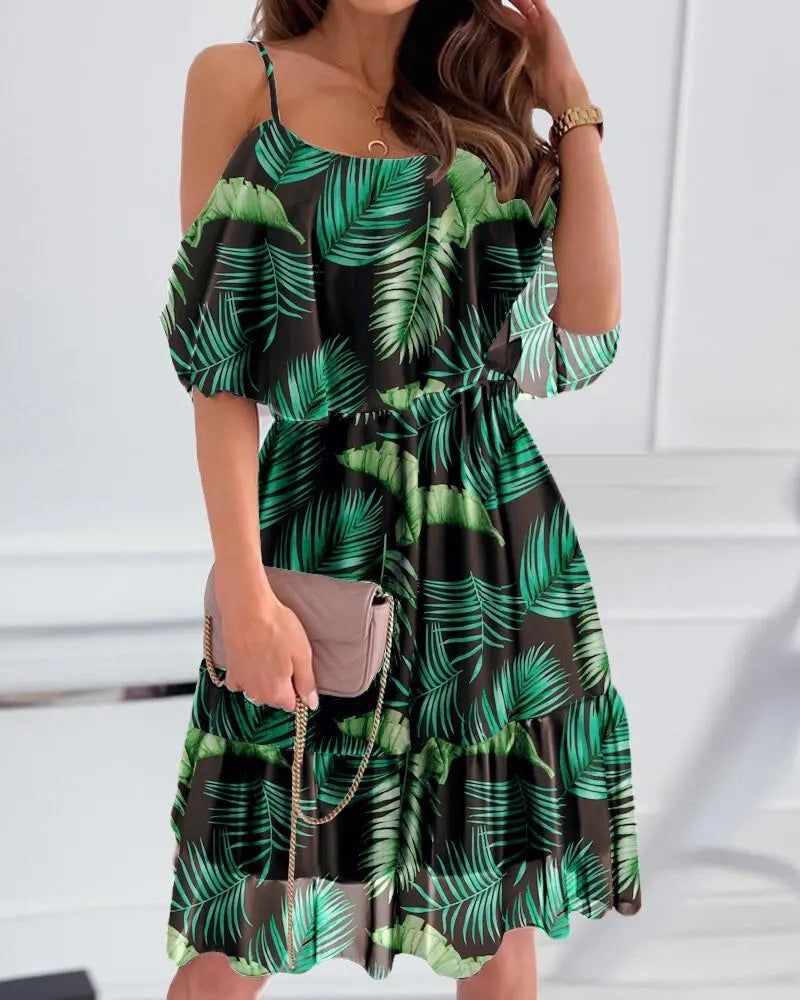 Tanya – Blumenbedrucktes Rüschensuspenders Kleid für Damen