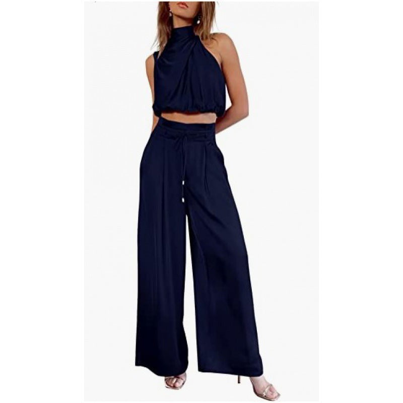 Jasmine – Lässiges ärmelloses Oberteil mit Midriff und weiten Beinen 2-teiliges Set Damenbekleidung