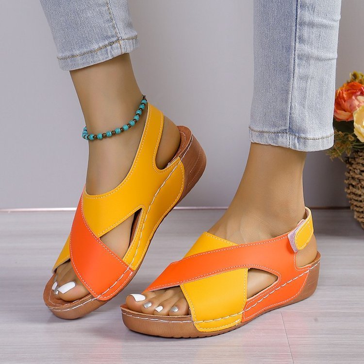 Emily – Sommer Wedges Sandalen mit Farbblock-Kreuzriemen-Design