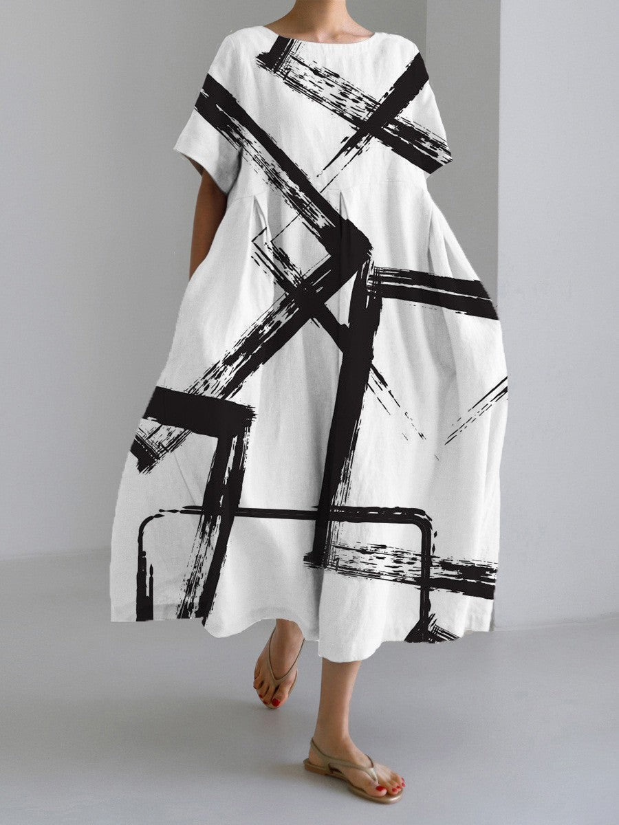Damen Maxikleid im Retro-Stil mit großem Blumenmuster – Lockeres Sommerkleid für Alltag und Freizeit