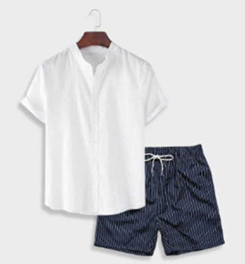 Herren Sommer Set – Modernes Kurzarm-Hemd mit Print & Shorts, Freizeit Outfit, Lässig