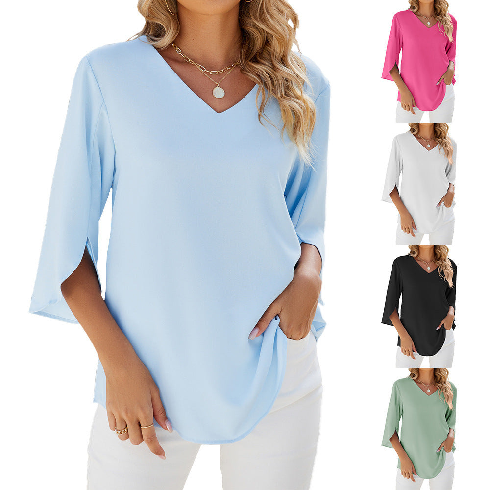 Alison – Lockeres Chiffon-Blusentop mit V-Ausschnitt
