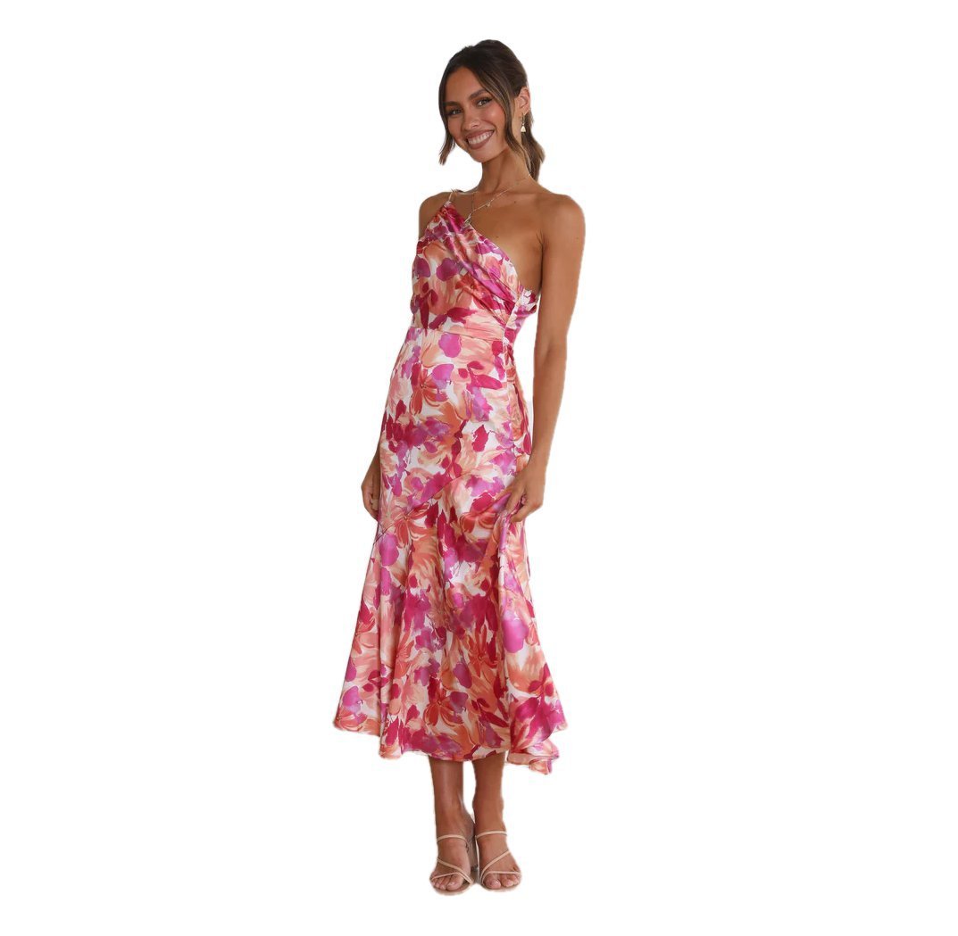 Rose – Langes Damenkleid mit Blumendruck
