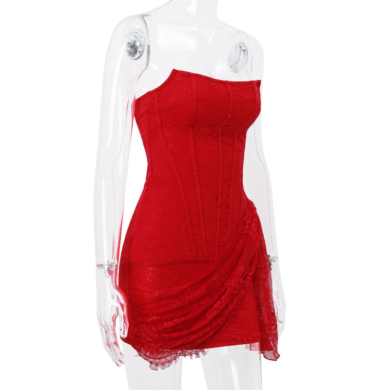 Kathleen – Strapless Spitzenkleid für Frauen mit sexy schmalem Rock und Rücken-Schnürung