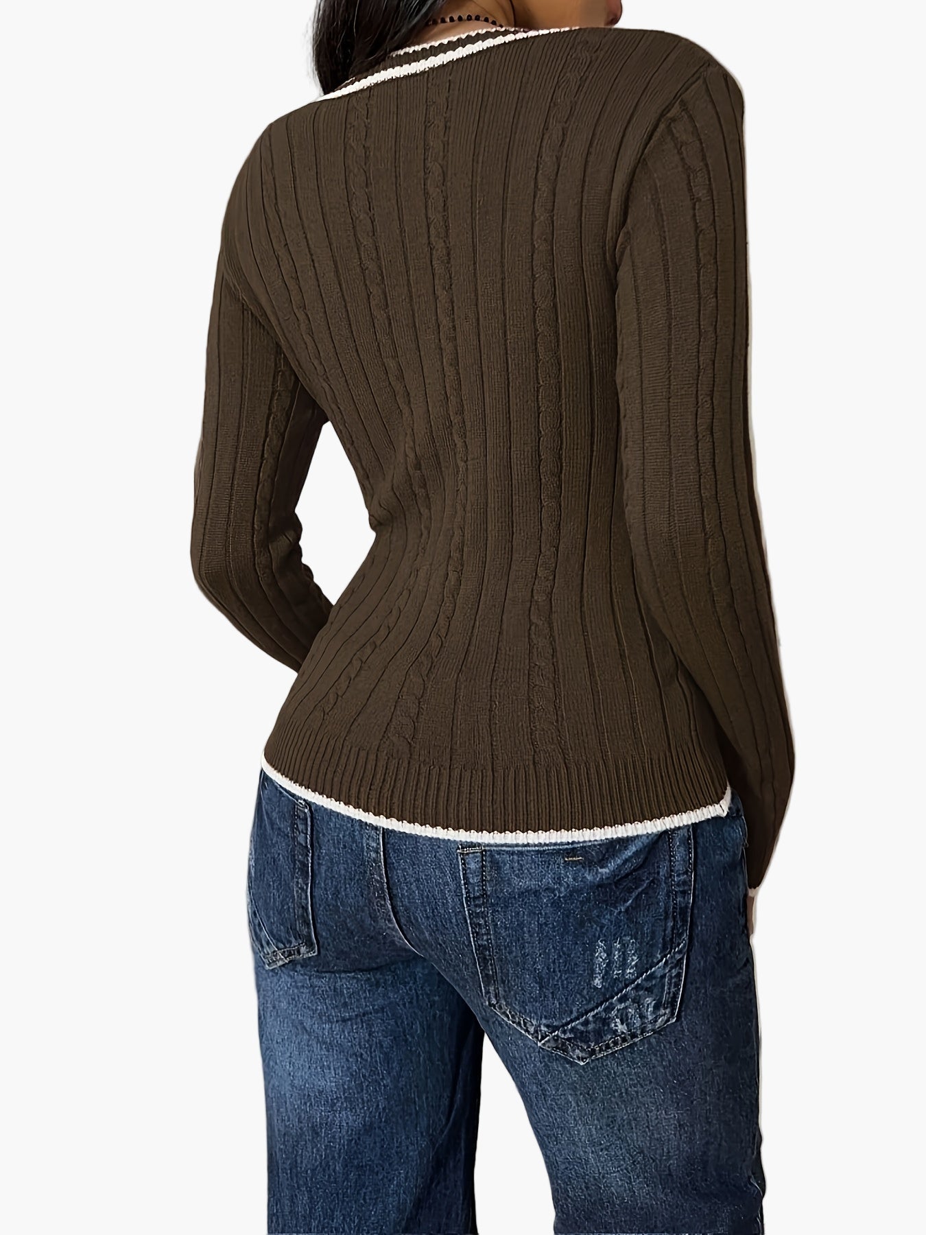 Damen Pullover mit V-Ausschnitt, figurbetont, casual und modisch – ideal für Alltag und Freizeit