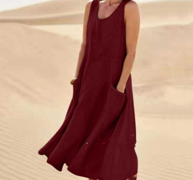 Marie – Langes ärmelloses Kleid mit Taschen