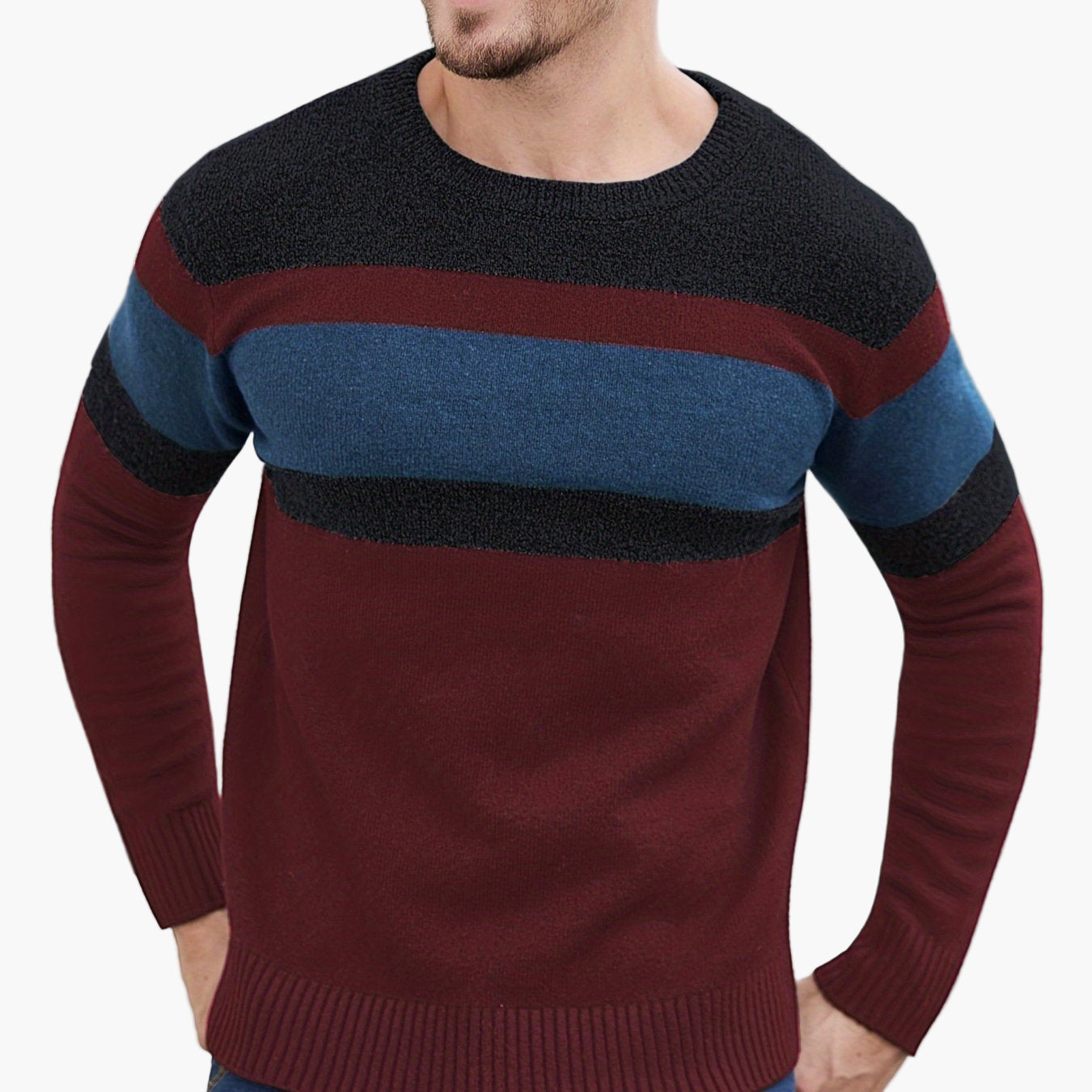 Herren Strickpullover mit Streifenmuster – Modischer Freizeitpullover für Herbst und Winter