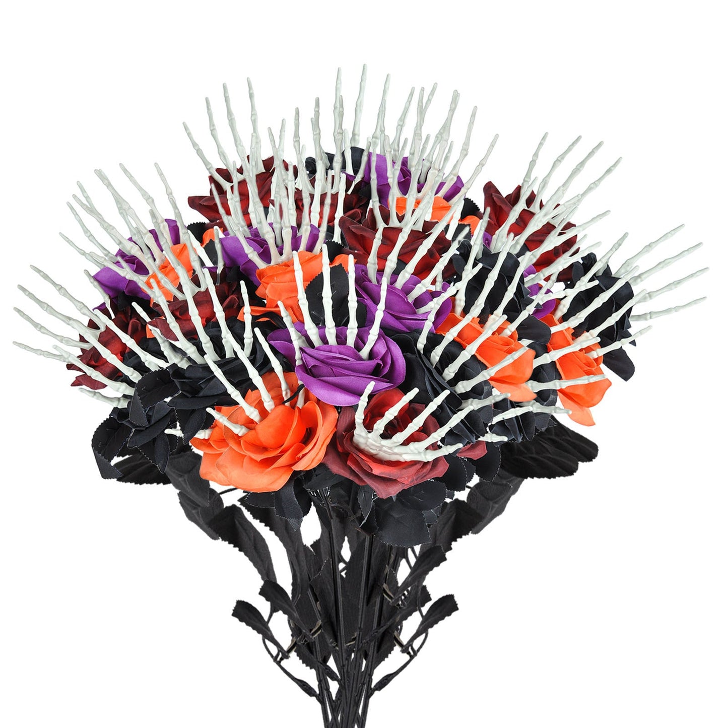 Halloween Deko Künstliche Rosen mit Skelett-Hand – Gruselige Partydeko für Halloween