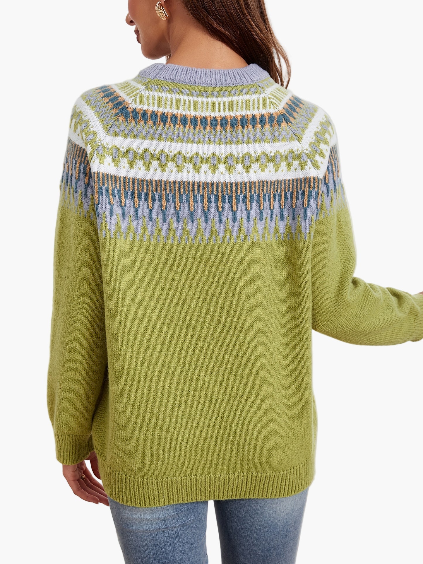 Damen Strickpullover im skandinavischen Stil mit geometrischem Muster, modisch und vielseitig für Herbst und Winter