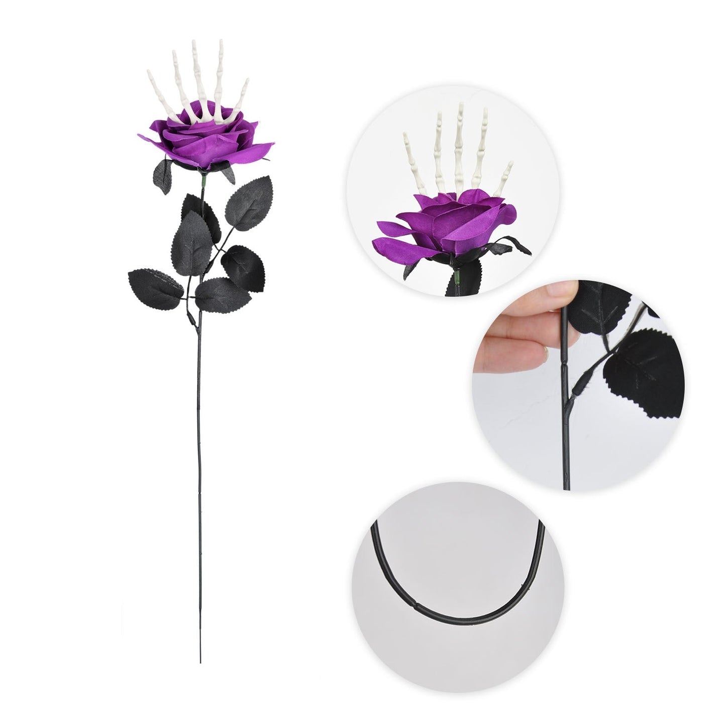 Halloween Deko Künstliche Rosen mit Skelett-Hand – Gruselige Partydeko für Halloween