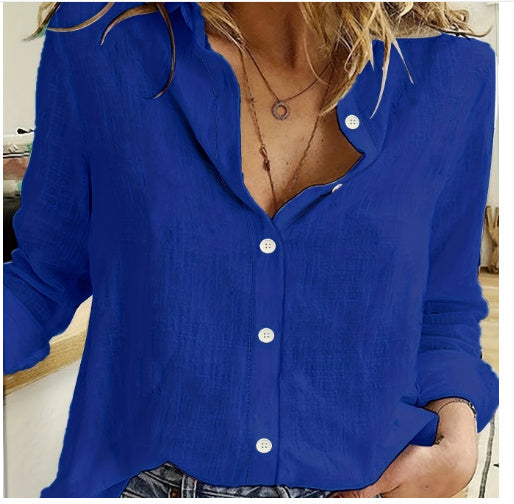 Damen Leinenbluse Lockerer Cardigan Langarm Freizeit Hemd Elegant