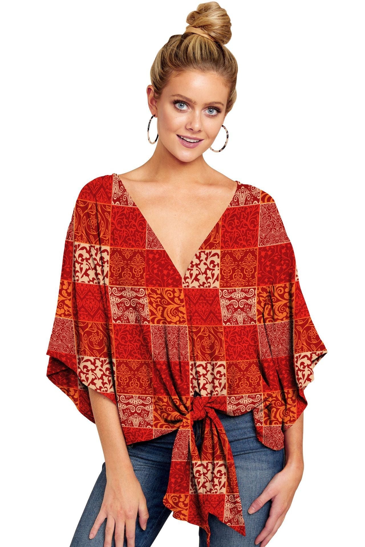 Wendy – Leopardenmuster Bluse mit Blumenmotiv und Fledermausärmeln