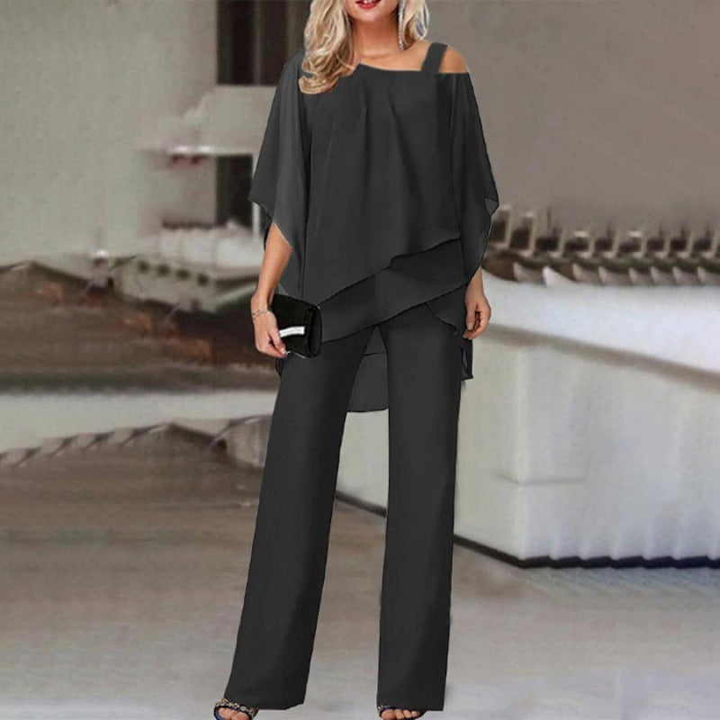 Sharon – Lässiges Set mit Batwing-Ärmeln und geraden Hosen für Damen