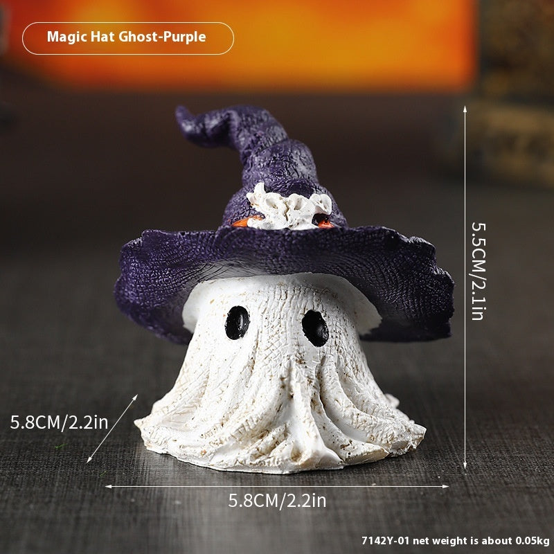 Halloween Dekofigur Geist mit Hexenhut – Zauberhafte Resin-Figur für gruselige Halloween-Atmosphäre