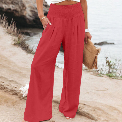 Nicole – Bequeme Damenhose mit weitem Bein aus Baumwolle-Leinen