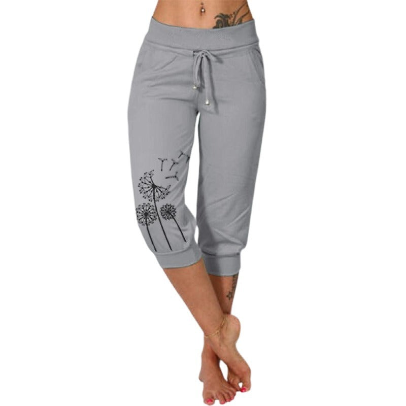 Robyn – Modische Bedruckte Hohe Taille Spitzenbesatz Cropped Hose