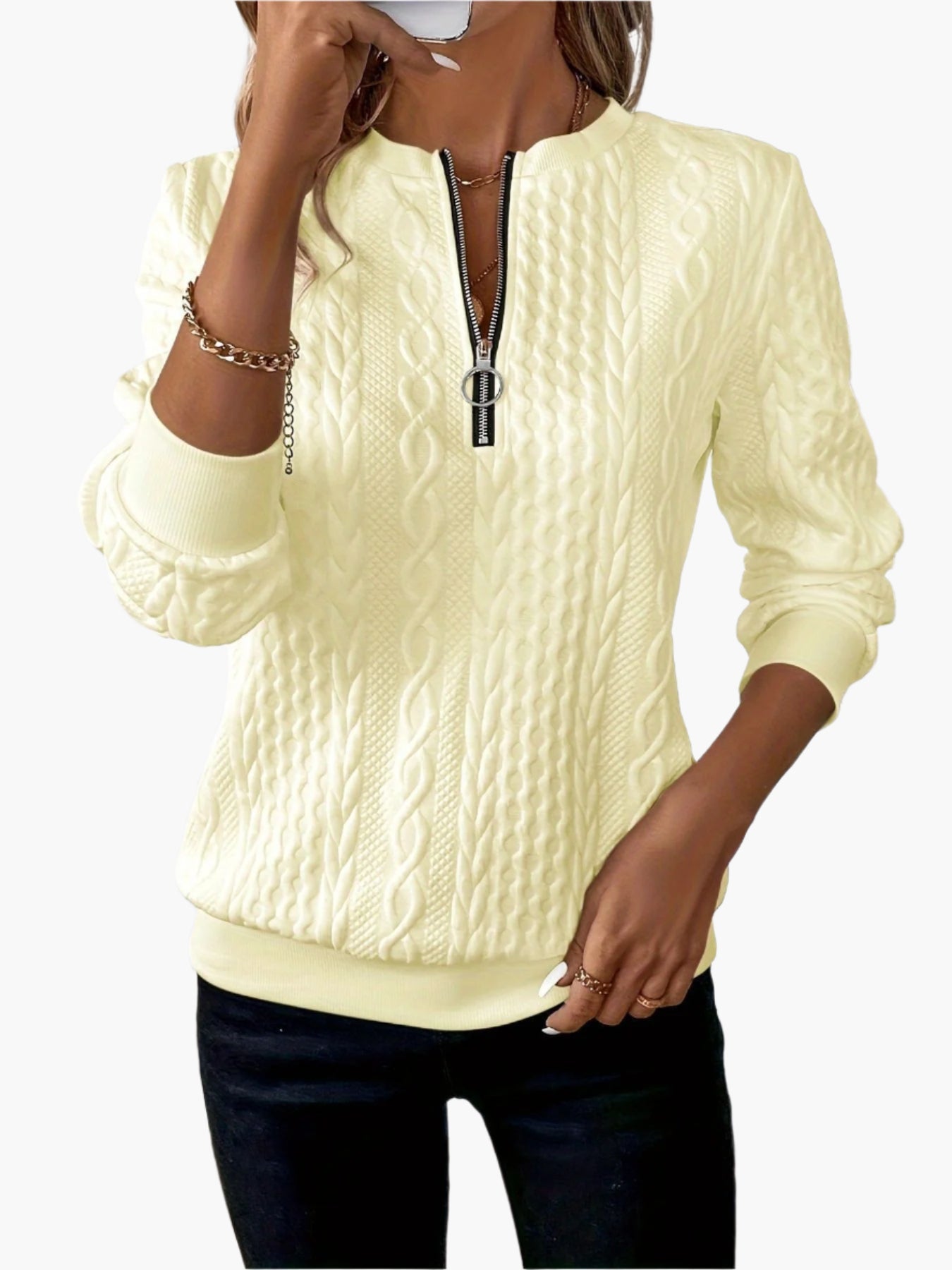 Damen Strickpullover mit Reißverschluss – Modischer Casual Sweater für Alltag und Freizeit