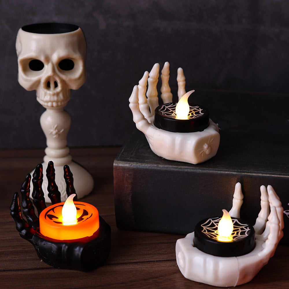 Halloween LED Deko-Skelett-Hand mit Teelicht – Stimmungsvolle Halloween Party Dekoration