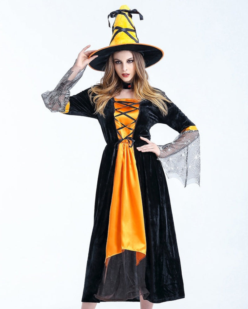 Damen Halloween Hexenkostüm – Verkleidung mit Hut für Erwachsene – Perfekt für Halloween-Partys & Verkleidung