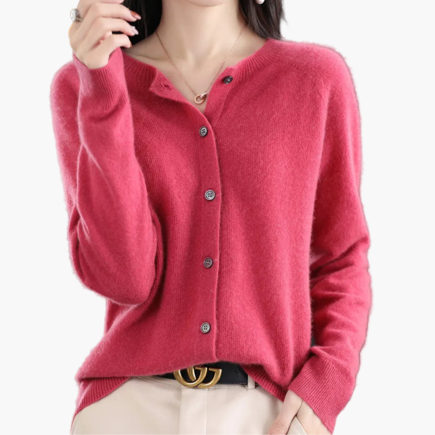 Damen Cardigan mit Rundhalsausschnitt – Klassischer Strickpullover für Alltag und Büro