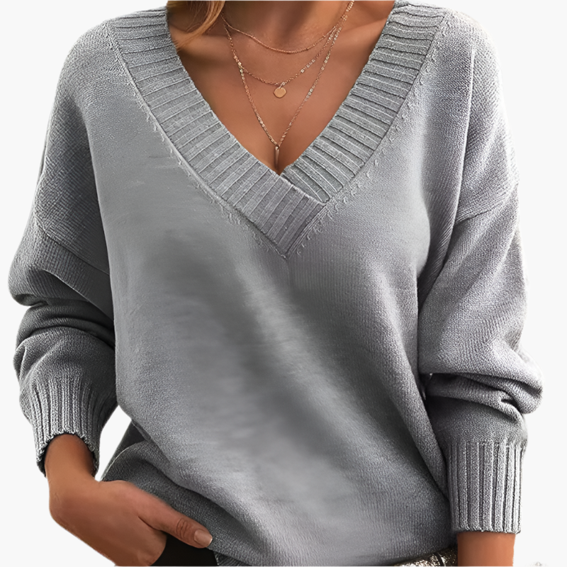 Damen Pullover V-Ausschnitt Strickpullover – Eleganter Alltags-Look für Herbst & Winter