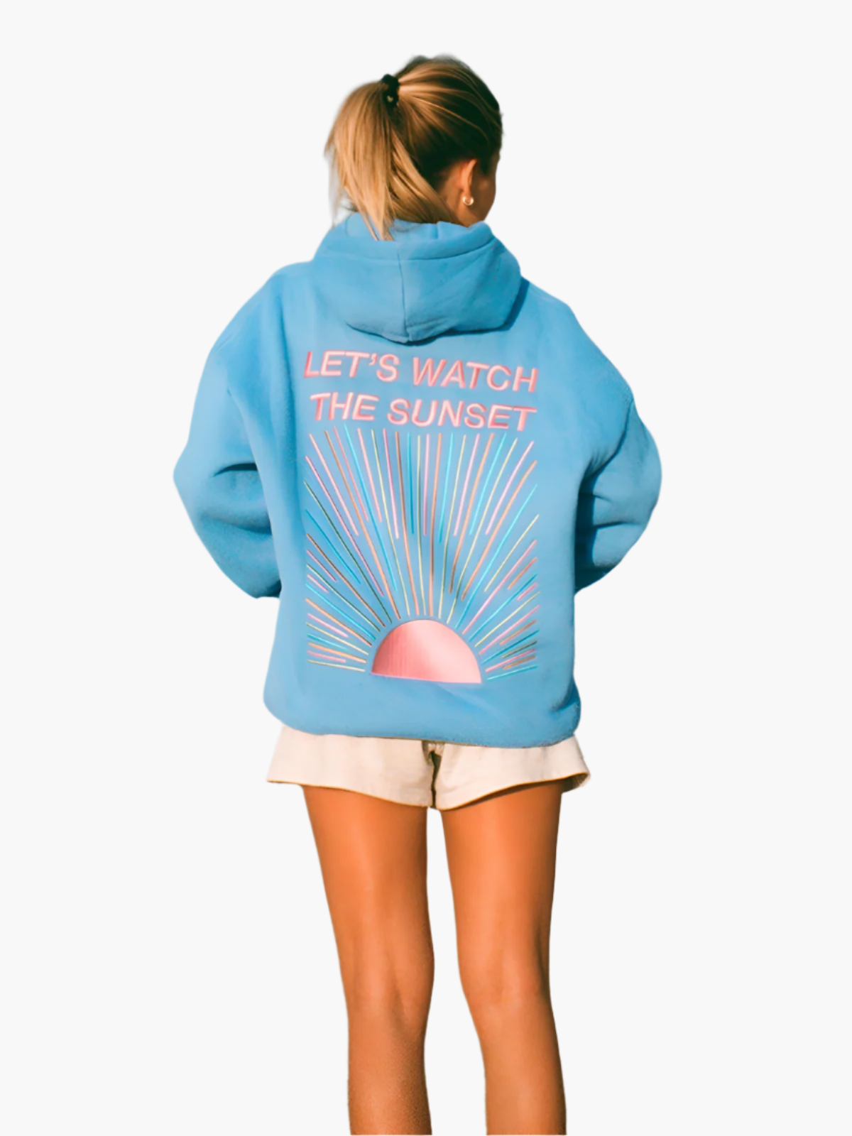 Damen Oversize Hoodie mit Sunset-Print und Spruch – Trendiger Kapuzenpullover für Freizeit & Strand