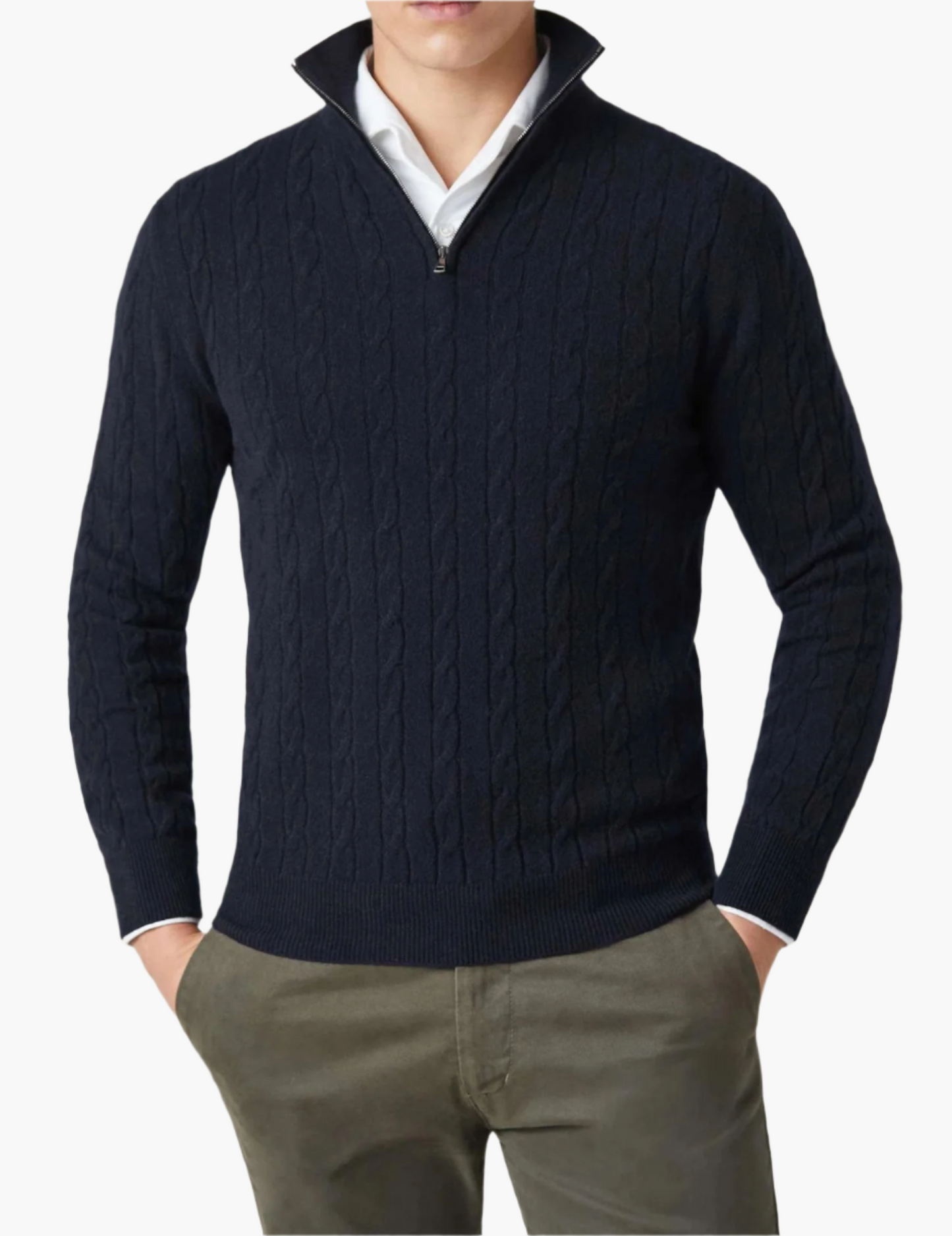 Herren Zopfmuster Pullover mit Reißverschluss – Klassischer Style für Business & Freizeit