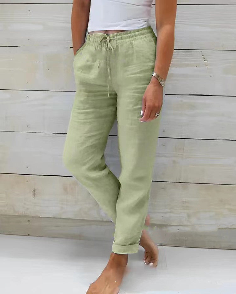Andrea – Baumwoll-Leinen Damenhose mit Hoher Taille