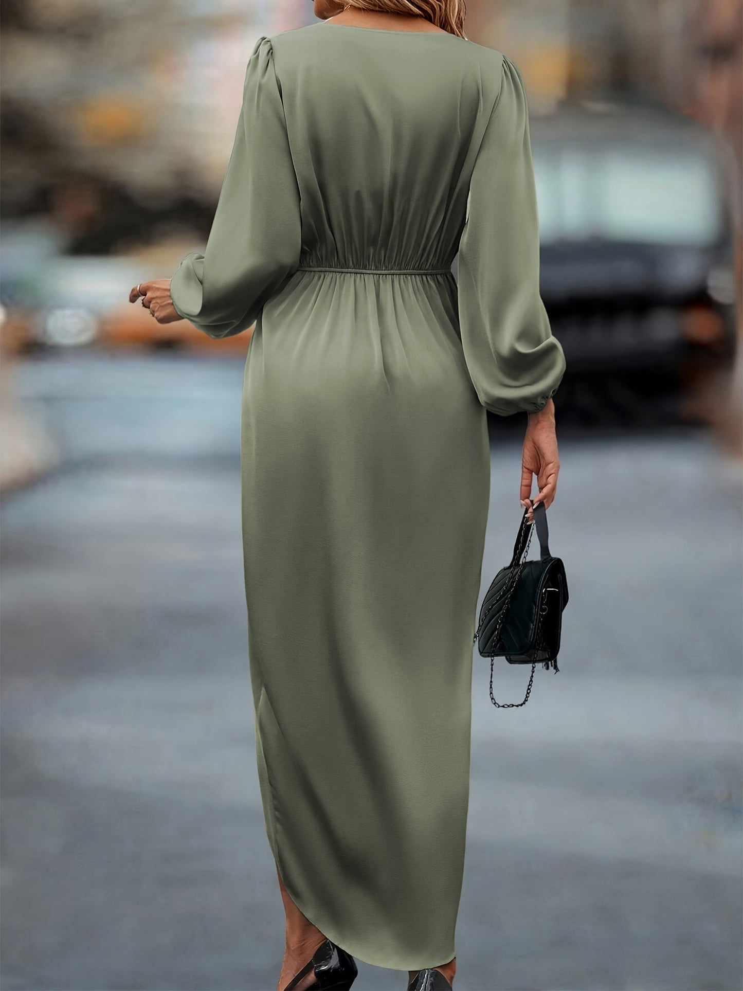 Damen Festliches Wickelkleid mit Raffungen und V-Ausschnitt – Elegantes Abendkleid für besondere Anlässe