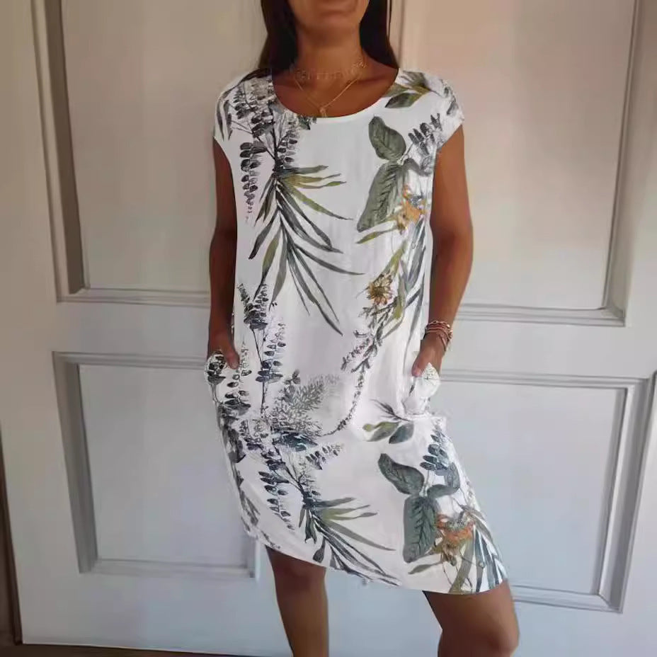 Nicole – Gerade Sommerkleid mit Blumen- und Blattmuster