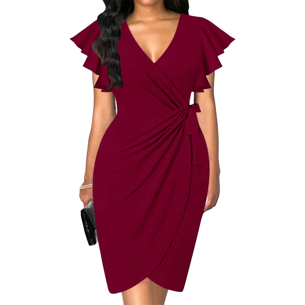 Alice – Enges V-Ausschnitt Kleid mit Glockenärmel