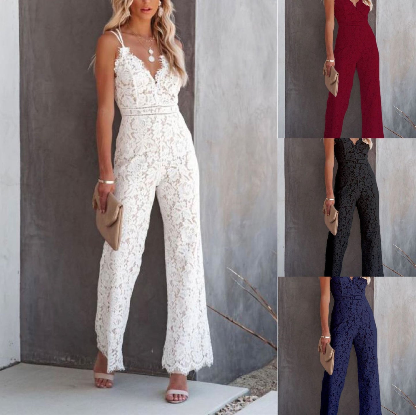 Lauren – Ärmelloser Spitzen-Jumpsuit in Einfarbigem Design